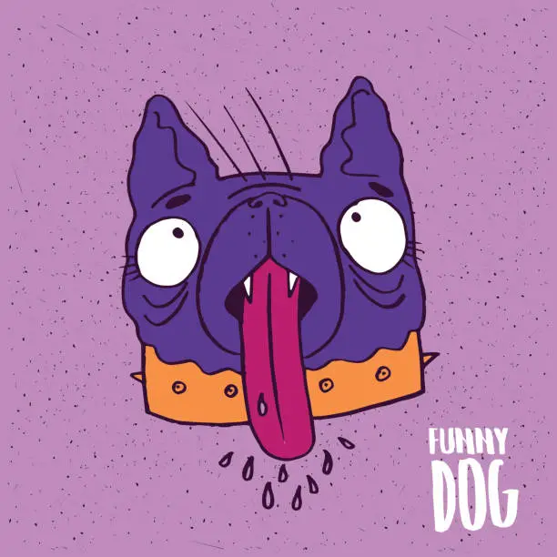 Vector illustration of Cute dog with tongue in handmade cartoon style