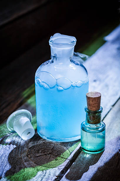 istock Magical blue potions in witch cottage for Halloween 610043720