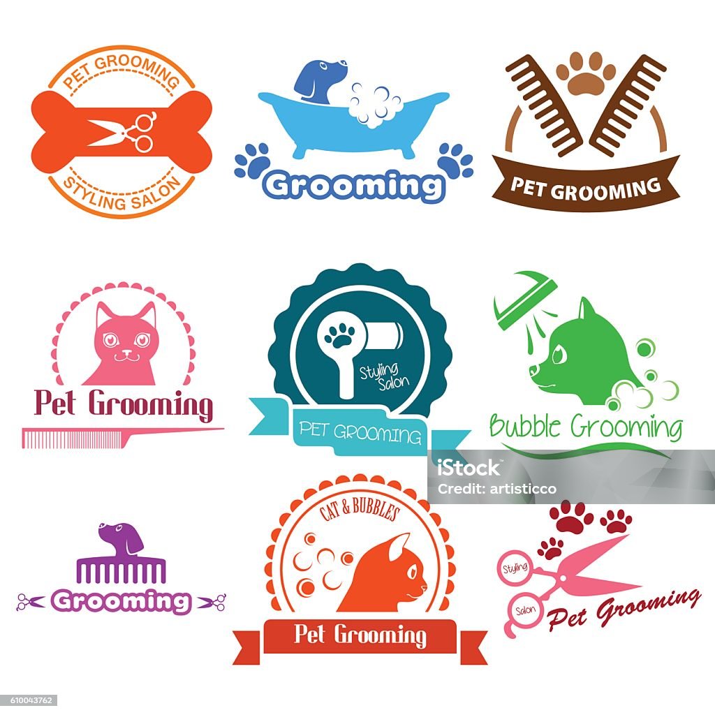 Pet Grooming Service Business Logos - Lizenzfrei Fellpfleger Vektorgrafik