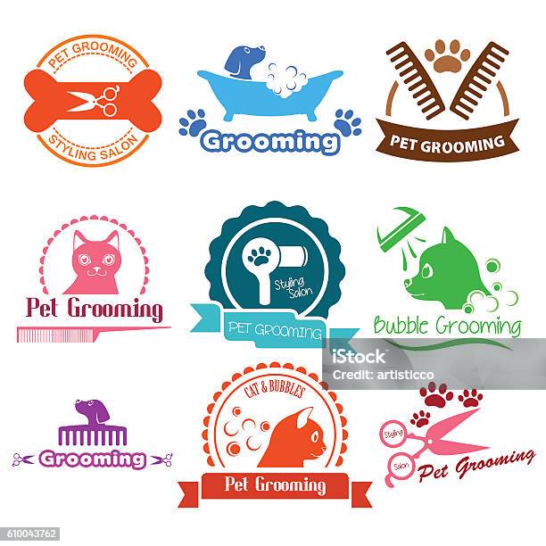 Pet Grooming Service Business Logos Stock Vektor Art und mehr Bilder von Fellpfleger - Fellpfleger, Haustier, Badewanne