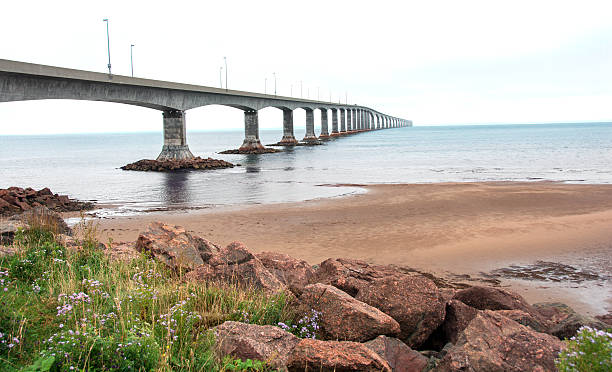 istock Confederation Bridge at low tide  from New Brunswick shoreline. 610046526