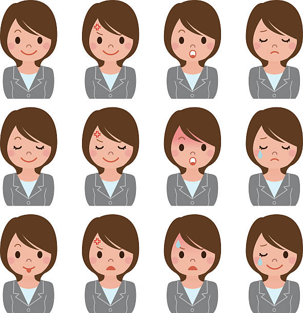 Businesswoman expression of multiple Vector illustration.Original paintings and drawing. clip art of a old man crying stock illustrations