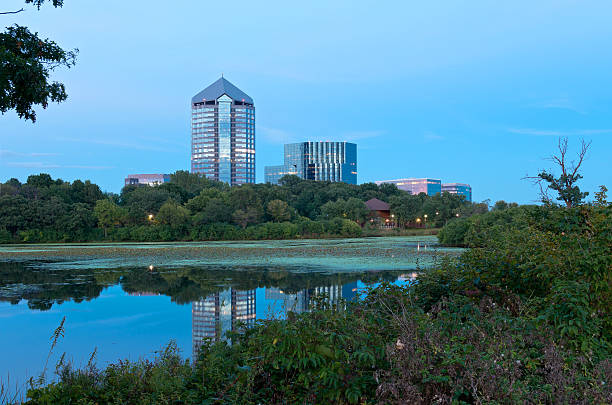 Mount Normandale Lake and Buildings stock photo