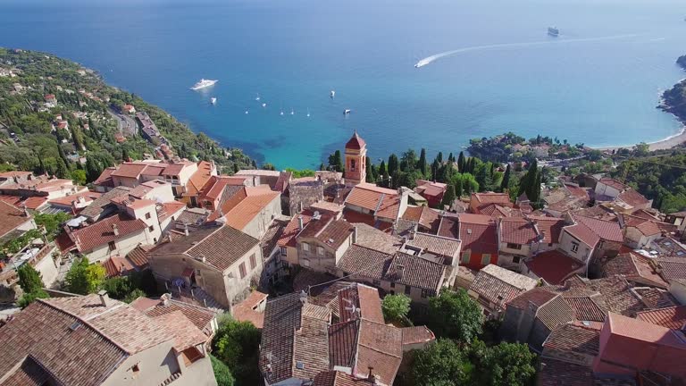 France, Aerial view of the hilltop village of Roquebrune Cap Martin