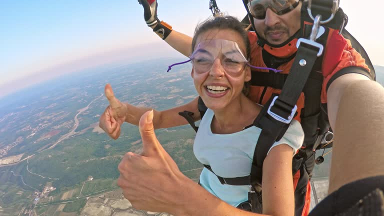 POV Woman enjoying her first skydive