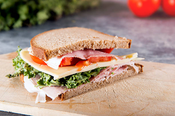 Fresh sandwich with ham and vegetables stock photo