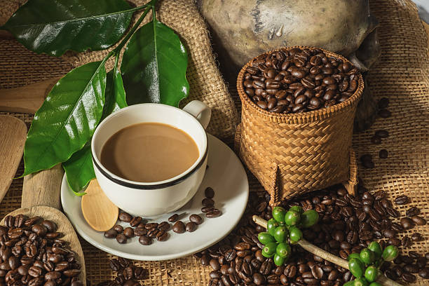 istock still life photography, coffee beans with skull 610114622