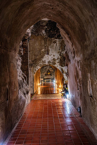 istock Tunnel of Umong Suan Puthatham temple . 610117804
