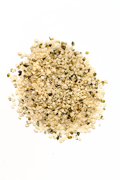 istock Pile of hemp hearts isolated on white background 610118516