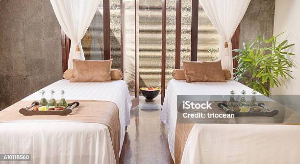 Interior Of Massage Room In Spa Salon Stock Photo - Download Image Now - Hotel, Wellbeing, Spa Treatment