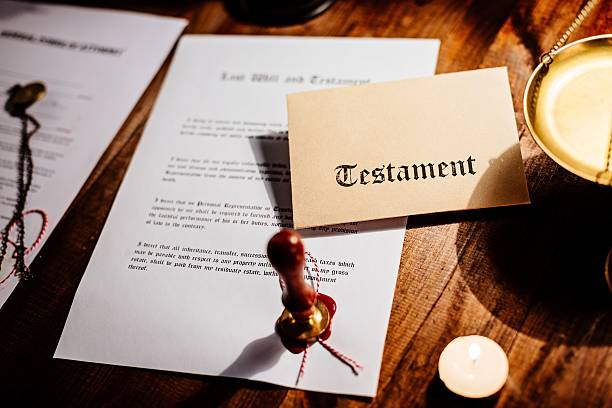 istock Notary public wax stamp and testament 610119352