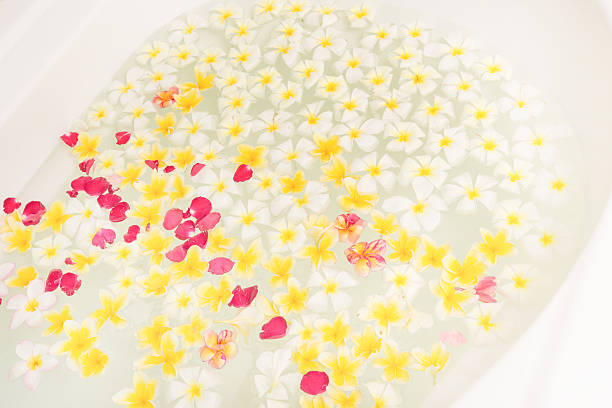 istock Spa bath full of frangipani flowers for relaxation 610120142