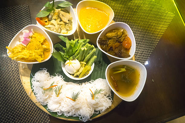 istock Vermicelli with Five kinds of curry , Thai cuisine 610120804