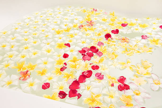 istock Spa bath full of frangipani flowers for relaxation 610121434