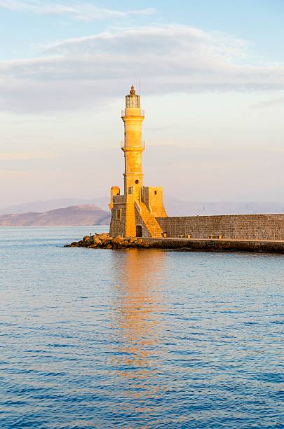 istock Chania harbour lighthouse, Crete island, Greece 610122130