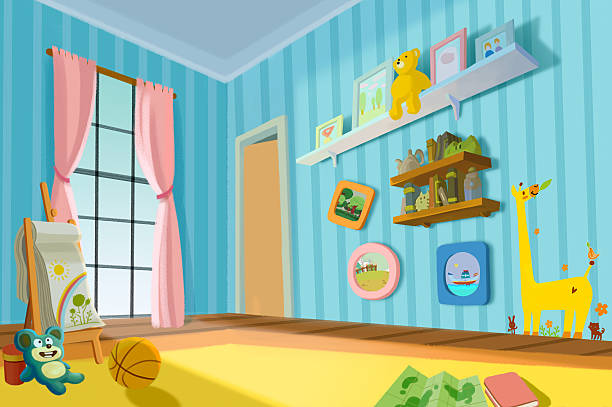 illustration für kinder: sweet child room. - small shelf stock-grafiken, -clipart, -cartoons und -symbole