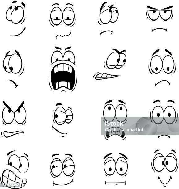 Human Cartoon Eyes Emoticons Symbols Stock Illustration - Download Image Now - Cartoon, Fear, Facial Expression