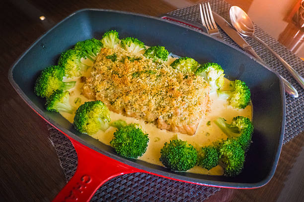 istock pan fried Almond Crusted Salmon with Almond Sauce, 610123528