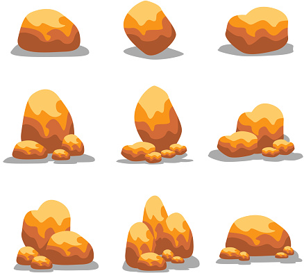 Goldn stone object set vector illustration collection