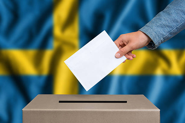 Election in Sweden - voting at the ballot box stock photo