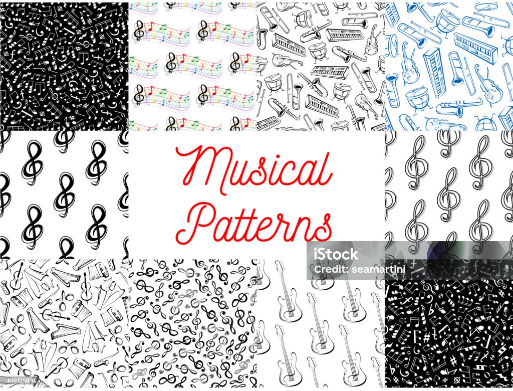 Music Pattern Drawable Musical Notes And Instruments Pattern Backgrounds Stock Illustration ...