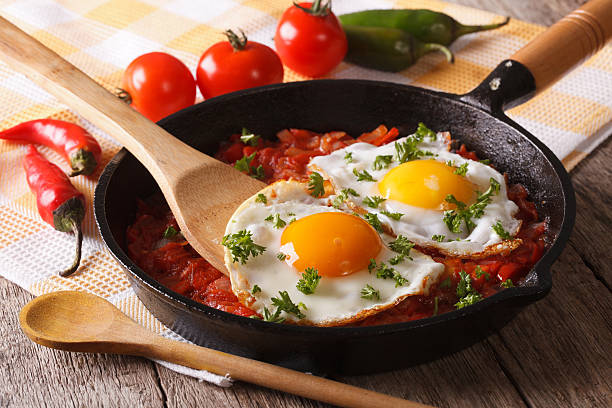 istock Traditional Mexican breakfast fried egg with salsa closeup 610126106