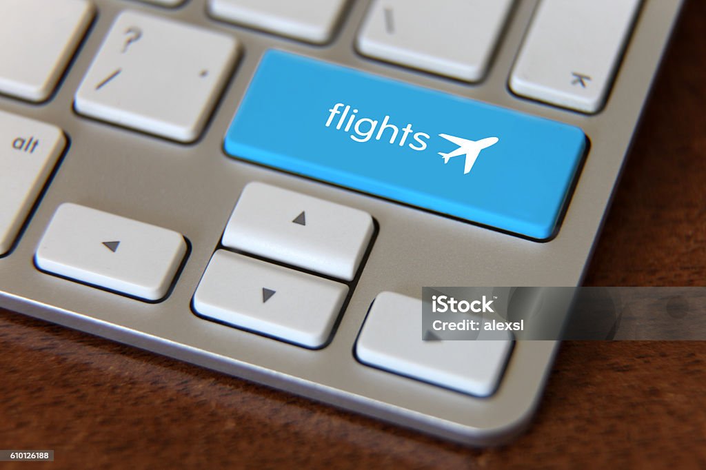 Online flight tickets booking travel concept Airplane Stock Photo