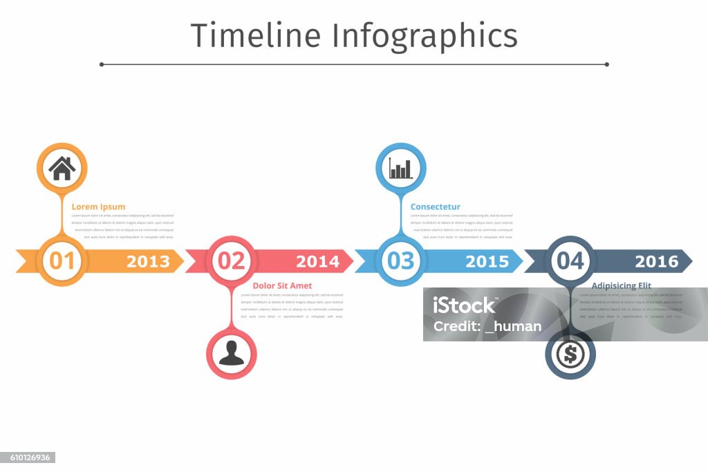 Timeline infografiche  - arte vettoriale royalty-free di Linea del tempo - Supporto visivo