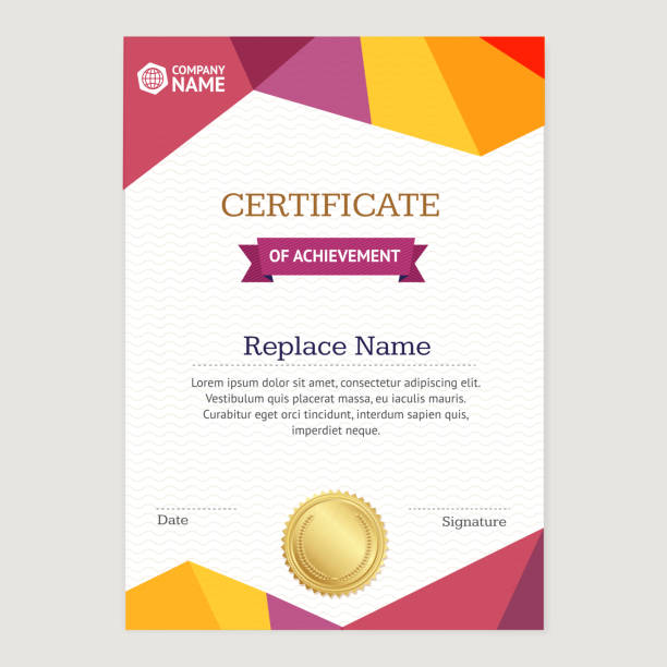 Certificate Vertical Template. Vector Certificate Vertical Template with Abstract Colored Polygonal Design. Vector illustration newspaper borders stock illustrations