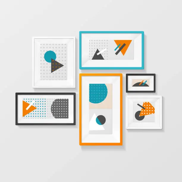 Vector illustration of Modern Picture Frame Set Hanging on Wall. Vector