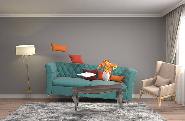istock Zero Gravity furniture hovering in living room. 3D Illustration 610133716