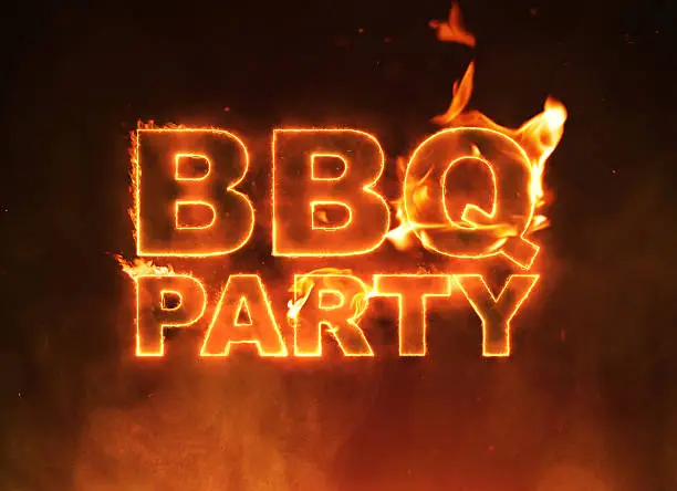 Photo of BBQ Party text on Fire