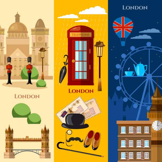 illustrazioni stock, clip art, cartoni animati e icone di tendenza di striscione di londra attrazione del regno unito - london bridge
