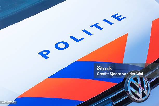 Police Politie In Dutch On A Police Car Front Stock Photo - Download Image Now - Netherlands, Police Force, Police Car