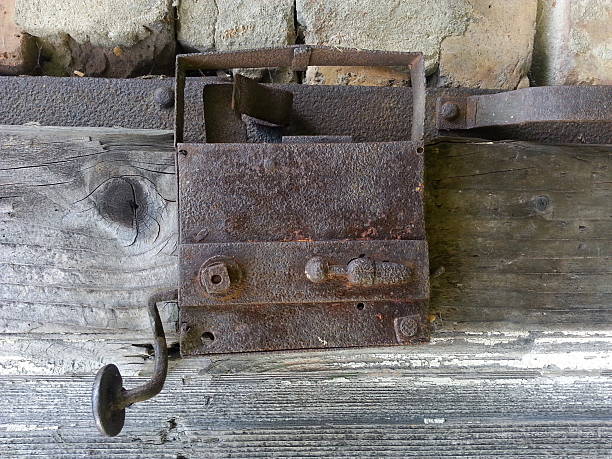 istock Old lock of garden door. 610138930