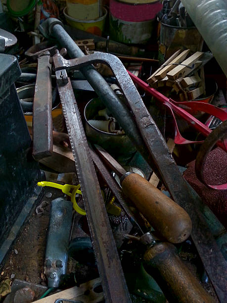 istock Stack of old tools in the workshop of my grandfather 610139126