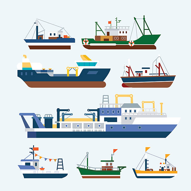 Fishing boats and Ships vector art illustration