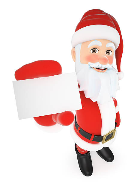 istock 3D Santa Claus showing a blank card 610140082