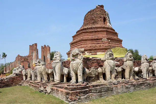 acceint pagoda and singha in historical world heritage park,Thaland