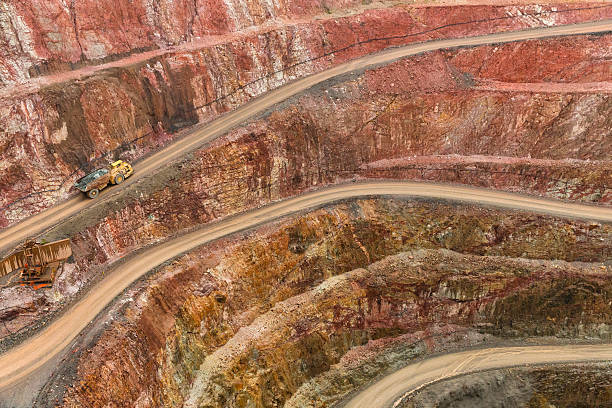 New Cobar Gold Mine Gold mine, with Haul truck driving up road, located in Cobar NSW AustraliaOpen Cut Gold mine, located in Cobar NSW Australia gold mine photos stock pictures, royalty-free photos & images