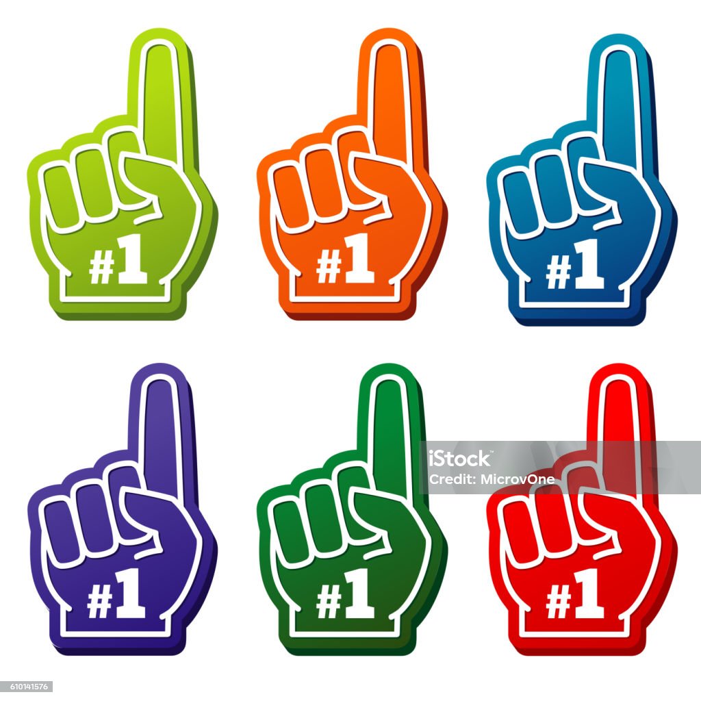 Multi colored number 1 foam fingers vector icons Multi colored number 1 foam fingers vector icons. Element for sport support illustration Number 1 stock vector