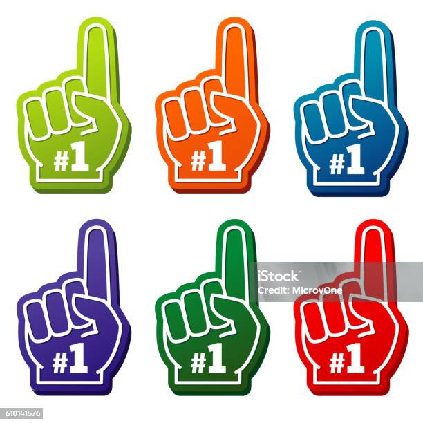 Multi Colored Number 1 Foam Fingers Vector Icons Stock Illustration - Download Image Now - Number 1, Single Object, Arranging