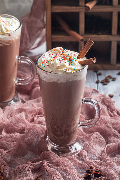 istock Chocolate milkshake in tall glass mugs 610141822