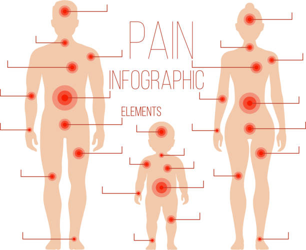 Man, woman, child silhouettes with pain points. Vector elements for Man, woman, child silhouettes with pain points. Vector elements for medical infographic. Human bodies family illustration female likeness illustrations stock illustrations
