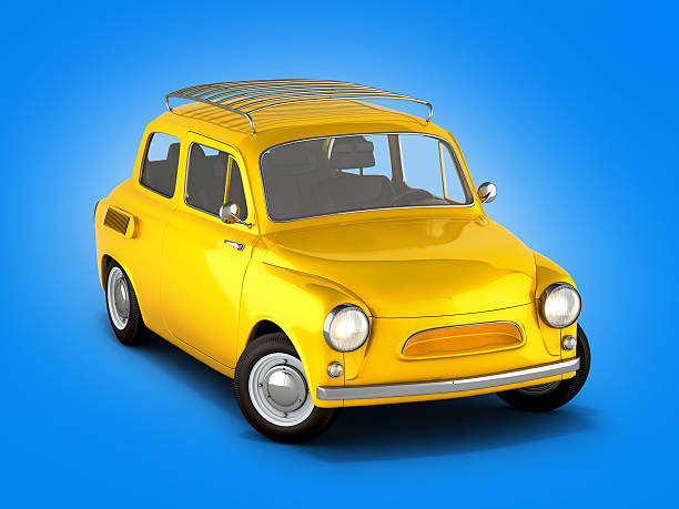 istock small yellow retro car isolated on blue gradient background 3d 610145740