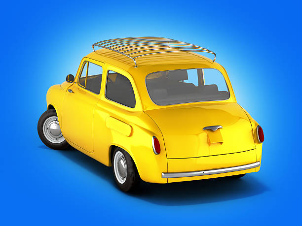 istock yellow small retro car isolated on gradient background 3d illust 610146462