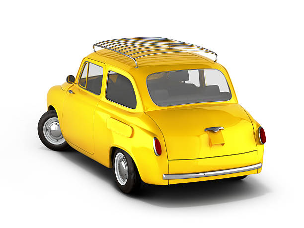 istock yellow small retro car isolated on white background 3d illustrat 610146570