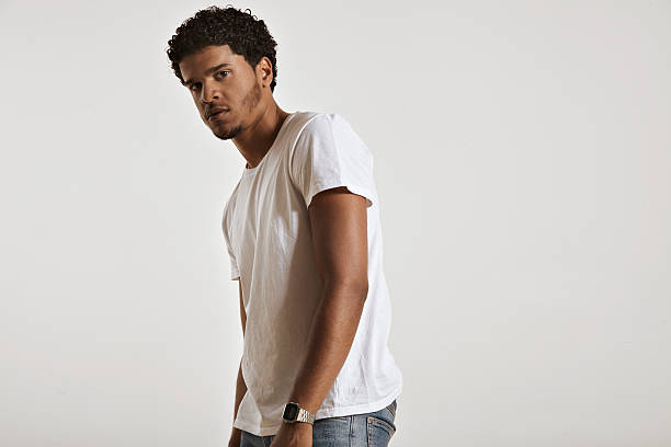 istock Attractive male model presenting blank white t-shirt 610147374