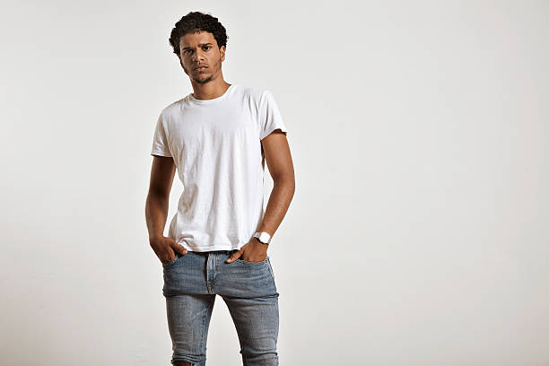istock Attractive male model presenting blank white t-shirt 610147472