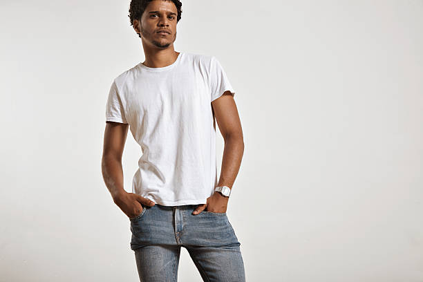istock Attractive male model presenting blank white t-shirt 610147564